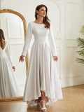 A-Line/Princess Stretch Crepe Ruffles Scoop Long Sleeves Asymmetrical Wedding Dresses