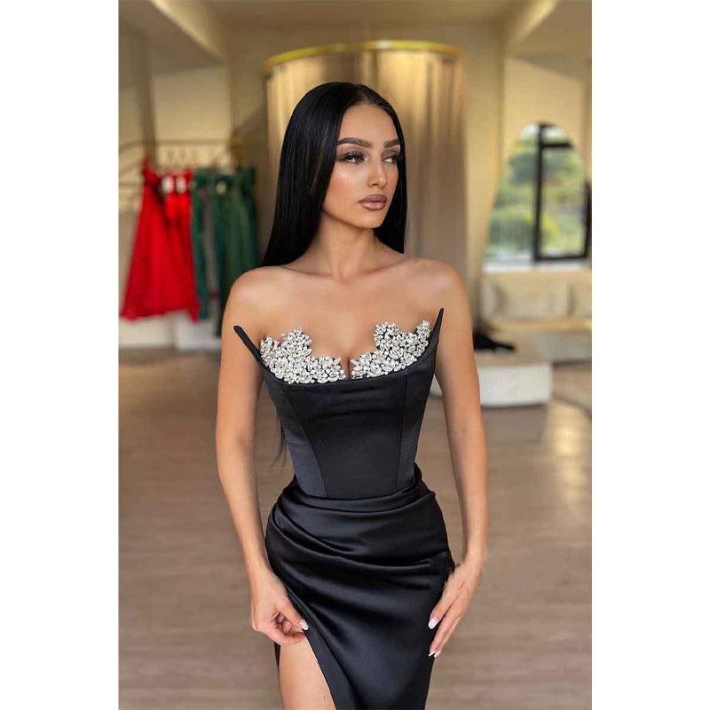 Sheath/column Beads Black Elegant Formal Party Dress with Slit