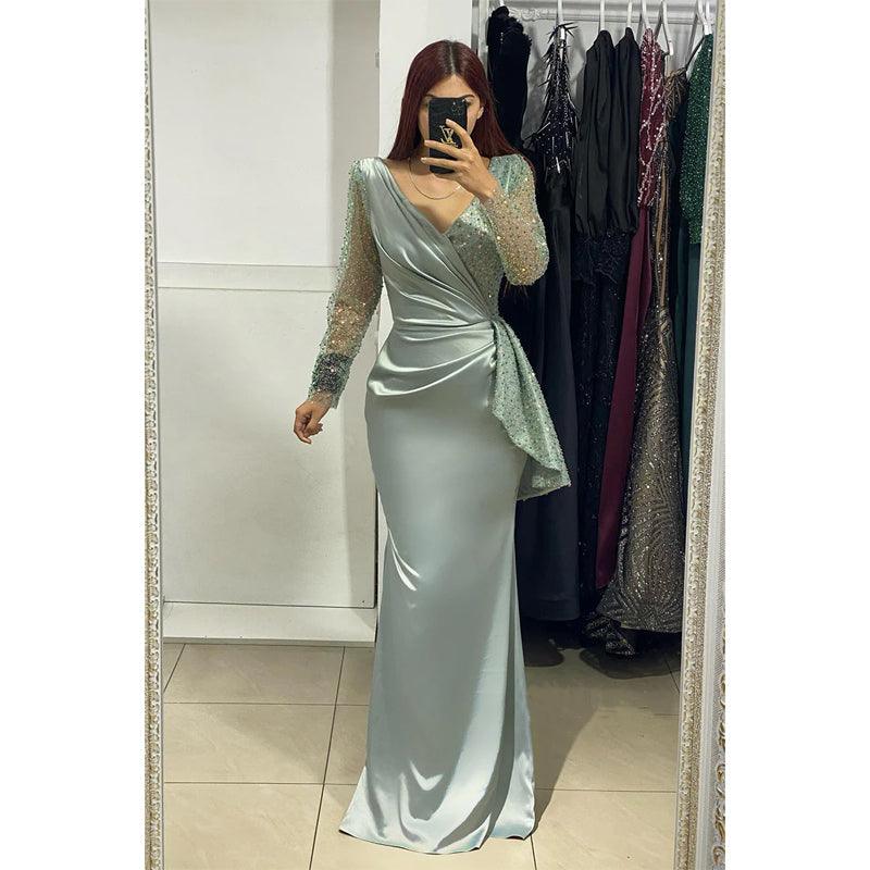 Sheath Sexy V-neck Long Sleeves Sequins Long Formal Evening Gowns