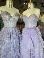 A-Line Sweetheart Tiered Long Tulle Prom Dress