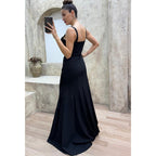 Sheath Straps Beaded Long Prom Dress with Split Evening Gowns