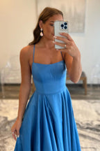 A-Line Spaghetti Straps Simple Prom Dress with Pockets