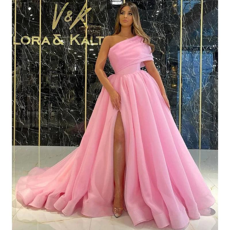 Unique One Shoulder High Split Long Prom Formal Evening Dress