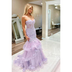 Glamorous & Dramatic Off-Shoulder Sleeveless Mermaid Applique Party Prom Dress