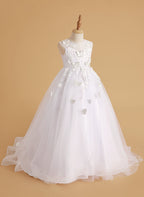 Serenity Princess Ball Gown with Lace Appliques and Butterfly Embellishments