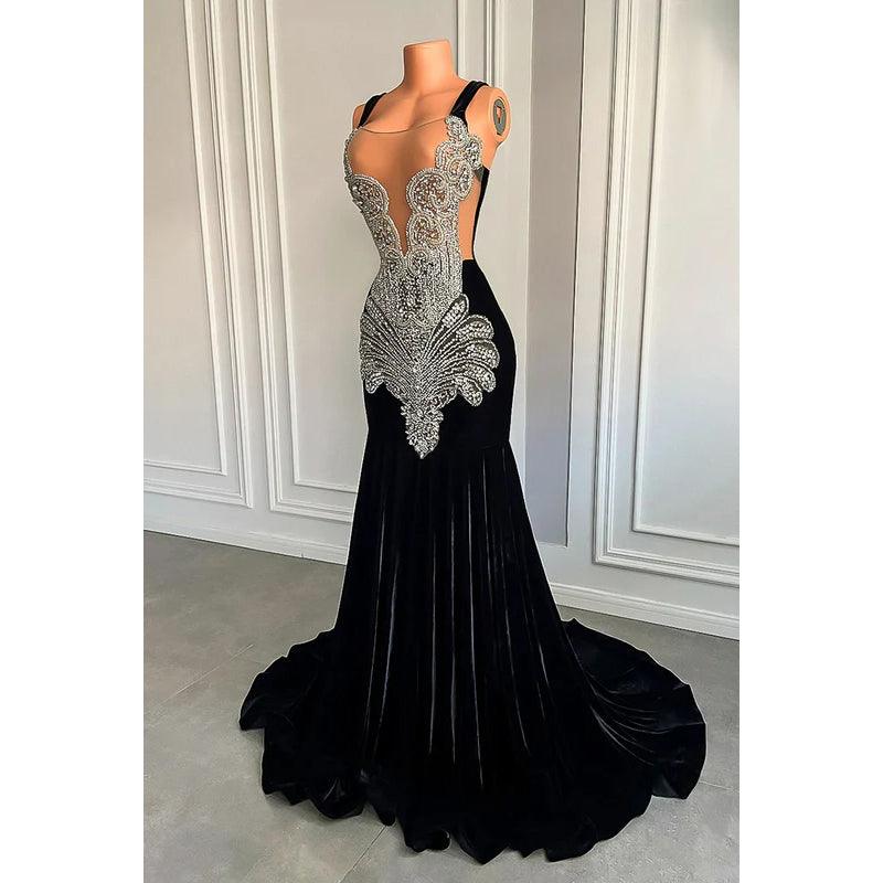 Trumpet/Mermaid Ruffles Hot V-neck Straps Rhinestones Evening Party Prom Dress