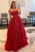 A Line Strapless Red Long Prom Dress