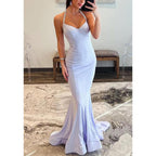 V-neck Halter Trumpet Pleats Beaded Party Prom Evening Dress
