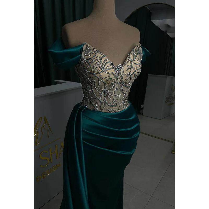 Trumpet/Mermaid V-Neck Cap Sleeves Ruched Rhinestones Formal Prom Dress