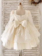Satin Knee-length Ivory Girl Birthday Dress