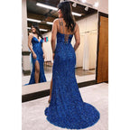 Sexy V-neck Sequins Beas Sparkly Prom Dress with Slit