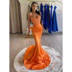 Sexy V Neck Orange Mermaid Prom Formal Dress Long Evening Party Gown