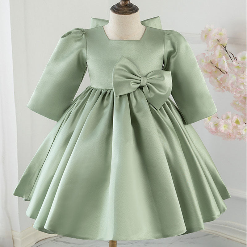 Baby Girl Dress Toddler Prom Communion Green Big Bow Princess Dress