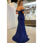 Sheath/Column Off-Shoulder Sequined Split Sleeveless Evening Dress