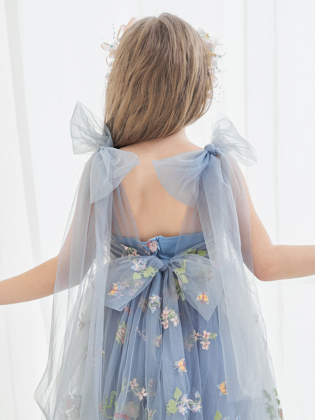A-Line Sleeveless Floral Embroidered Tulle Toddler Flower Girl Dress