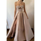 Sweetheart Sleeveless Sequined Ruched Satin A-Line Long Evening Dress