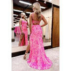 Trumpet/Mermaid Couture & Ornate Spaghetti Straps Square Slit Sequins Evening Party Prom Dre
