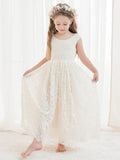 A-line Lace Tulle Ankle-length Ivory Dress (2003227596)
