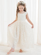 A-line Lace Tulle Ankle-length Ivory Dress (2003227596)