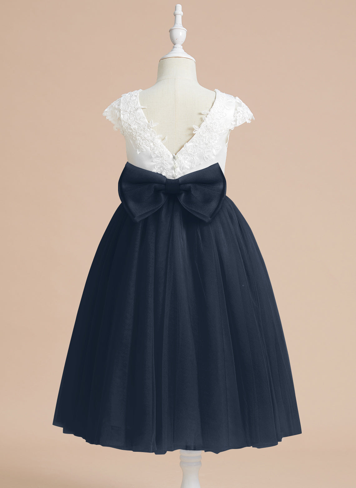 A-line Satin Tulle Tea-length First Communion Flower Girl Dress