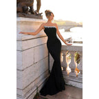 Sheath Illusion Beaded Strapless Satin Long Prom Dress Evening Gowns