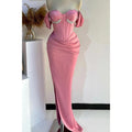 Sweetheart Off-shoulder Beaded Ruched with Side Slit Party Prom Evening Dress