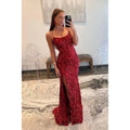 Trumpet/mermaid Cross Straps Sequins Burgundy Long Prom Dress