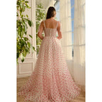Sweetheart Ruched Tulle A-Line Long Bouquet of Hearts Prom Gown