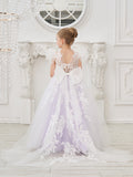 Detachable  Lace Tulle Sweep Train Flower Girl Dress