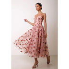 Sweetheart Strawberry Print Tulle A-Line Long Prom Evening Formal Dress