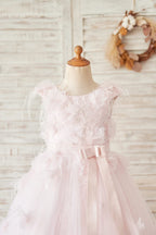 Ball-Gown/Princess Lace Tulle Tea-length Flower Girl Dress