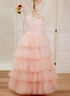 A-line Lace Tulle Floor-length Pink Dress (010220942)