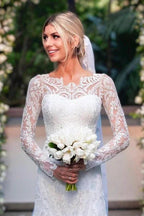 Amazing Column Lace Long Sleeve Wedding Dresses With Appliques