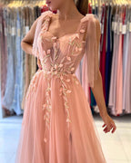 Amazing Straps Tulle Evening Dress Long With Split Sweetheart