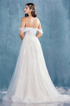 Long Off Shoulder Wedding Dress Bridal