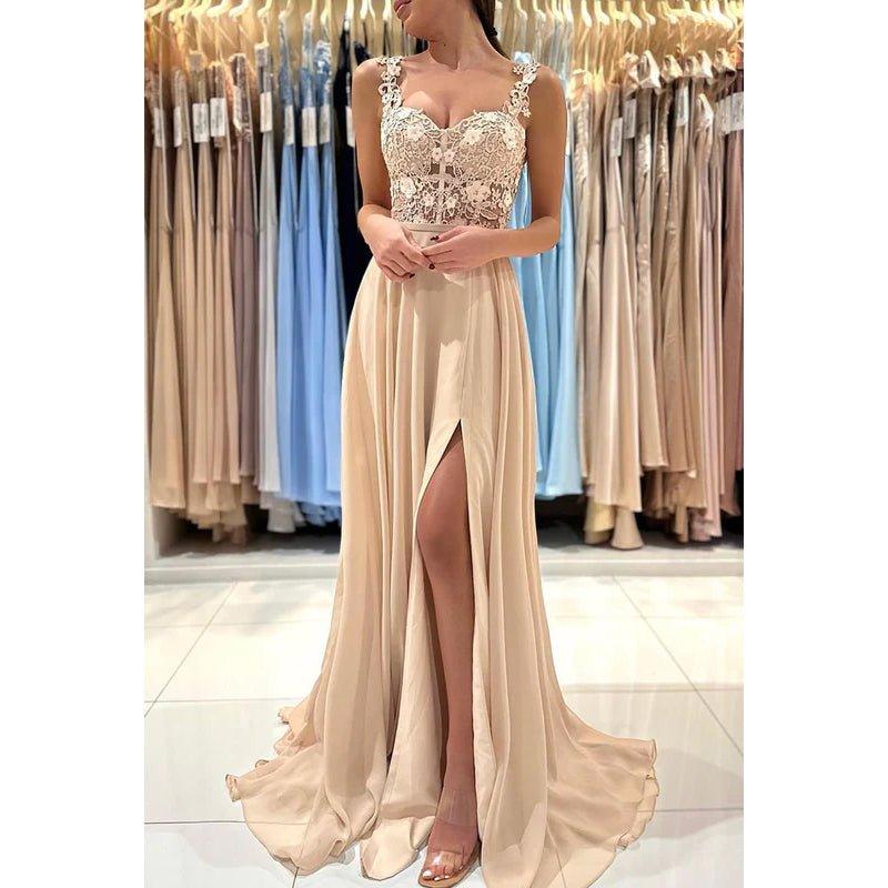Appliques Sheath/Column Straps Chiffon Sleeveless Prom Dress