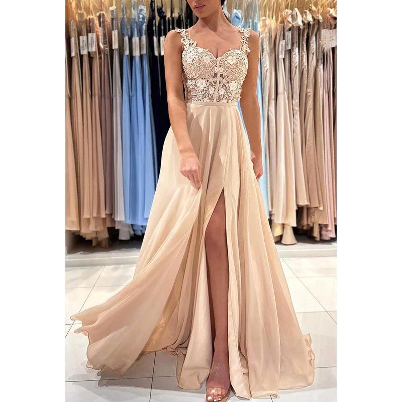 Appliques Sheath/Column Straps Chiffon Sleeveless Prom Dress