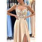 Appliques Sheath/Column Straps Chiffon Sleeveless Prom Dress
