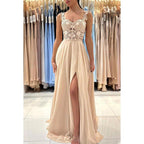 Appliques Sheath/Column Straps Chiffon Sleeveless Prom Dress
