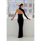 Asymmetrical Halter Long Sleeves Sheath Prom Evening Dress