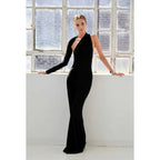 Asymmetrical Halter Long Sleeves Sheath Prom Evening Dress