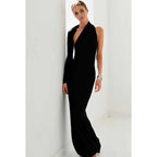 Asymmetrical Halter Long Sleeves Sheath Prom Evening Dress