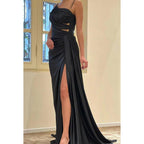 Asymmetrical Ruched Cut Outs Satin Sheath Long Prom Evening Gown