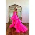 Asymmetry Sweetheart Tulle Pink Cute Homecoming Dress Long Prom Dress