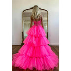 Asymmetry Sweetheart Tulle Pink Cute Homecoming Dress Long Prom Dress