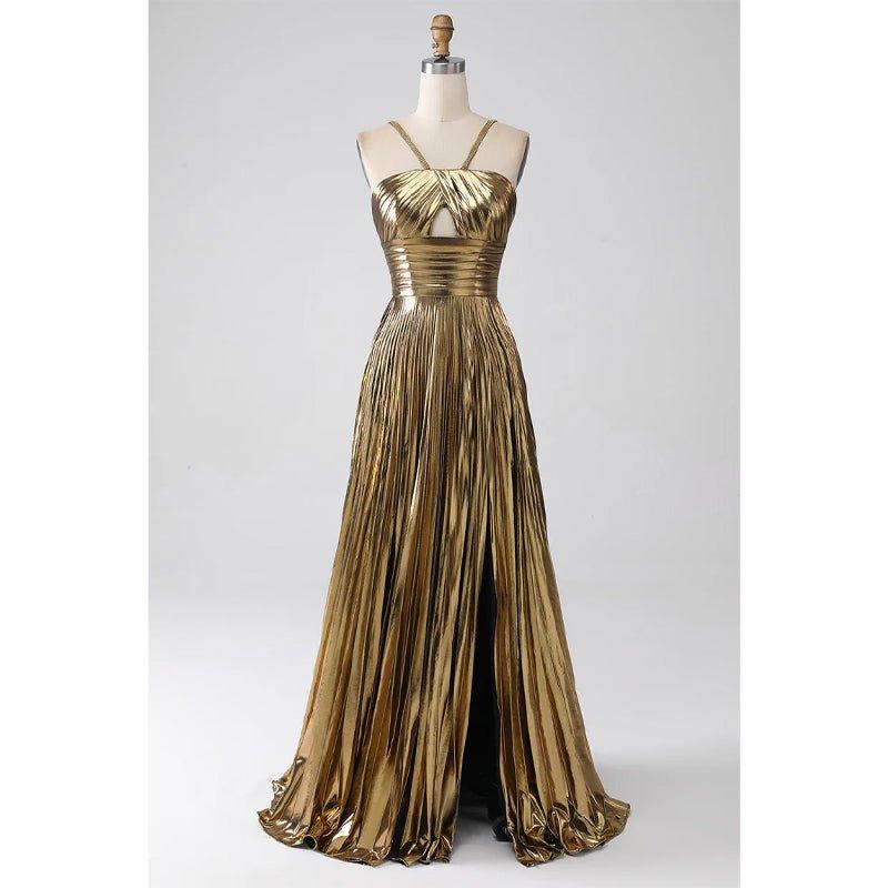 Attractive A-line Spaghetti Straps Pleast Long Formal Evening Gowns