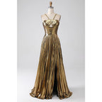 Attractive A-line Spaghetti Straps Pleast Long Formal Evening Gowns