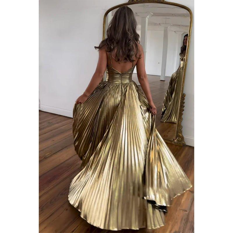 Attractive A-line Spaghetti Straps Pleast Long Formal Evening Gowns