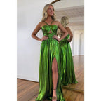 Attractive A-line Spaghetti Straps Pleast Long Formal Evening Gowns