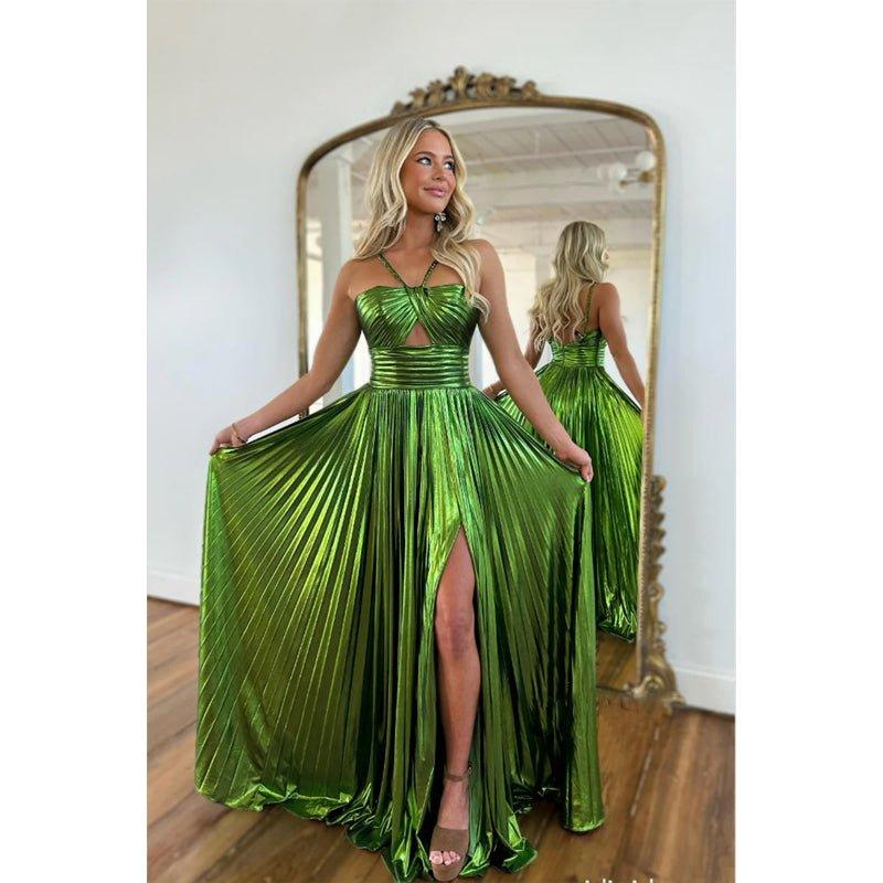 Attractive A-line Spaghetti Straps Pleast Long Formal Evening Gowns